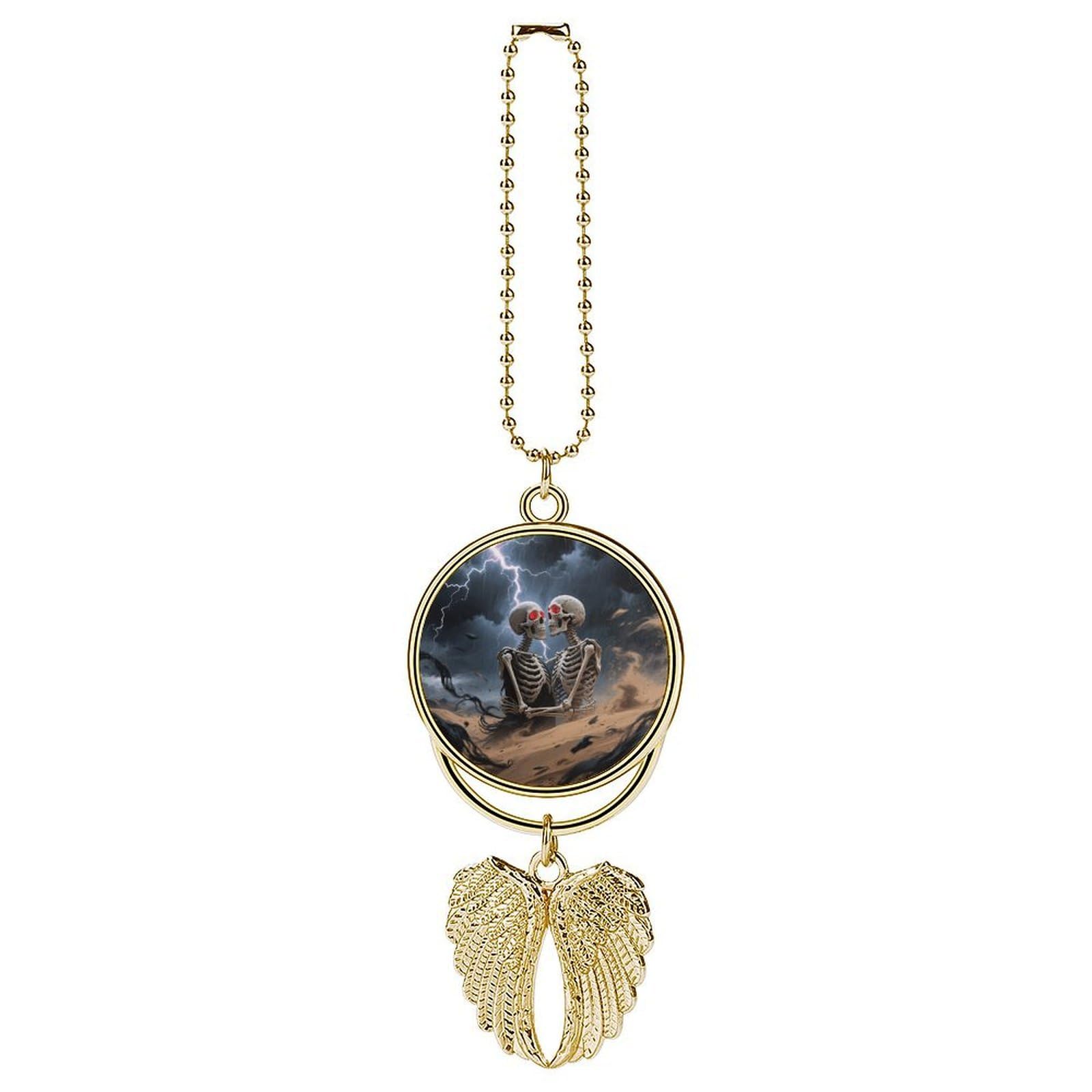 The Lovers Skull Car Pendant Car Rearview Mirror Pendant Custom Photo Car Hanging Ornament Car Rear View Mirror Hanging Accessories Angel Wing Car Charm Gift for Men Women