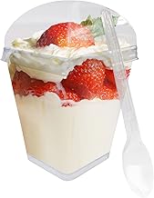 Binsakao 70 Pack 4.5oz Plastic Dessert Cups with Lids and Spoons, Mini Square Clear Serving Cups for Appetizers Fruit Parfait Trifle Mousse Pudding Tasting Party Events Catering