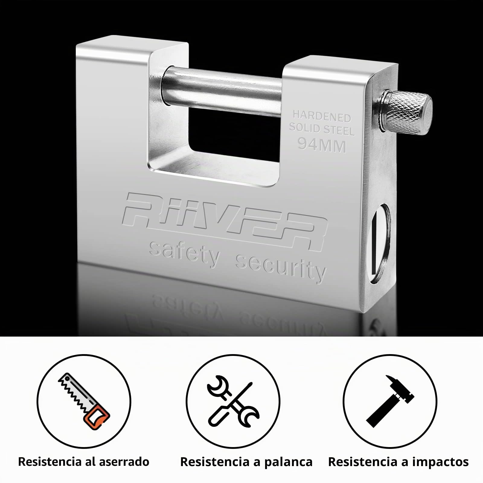 Candado Seguridad Resistente 1 kg con 4 Llaves, Candado Rectangular Acero Endurecido Monobloque, Candado de Seguridad para Contenedor Cadena Cobertizos Puertas Portones Almacenes (94mm)