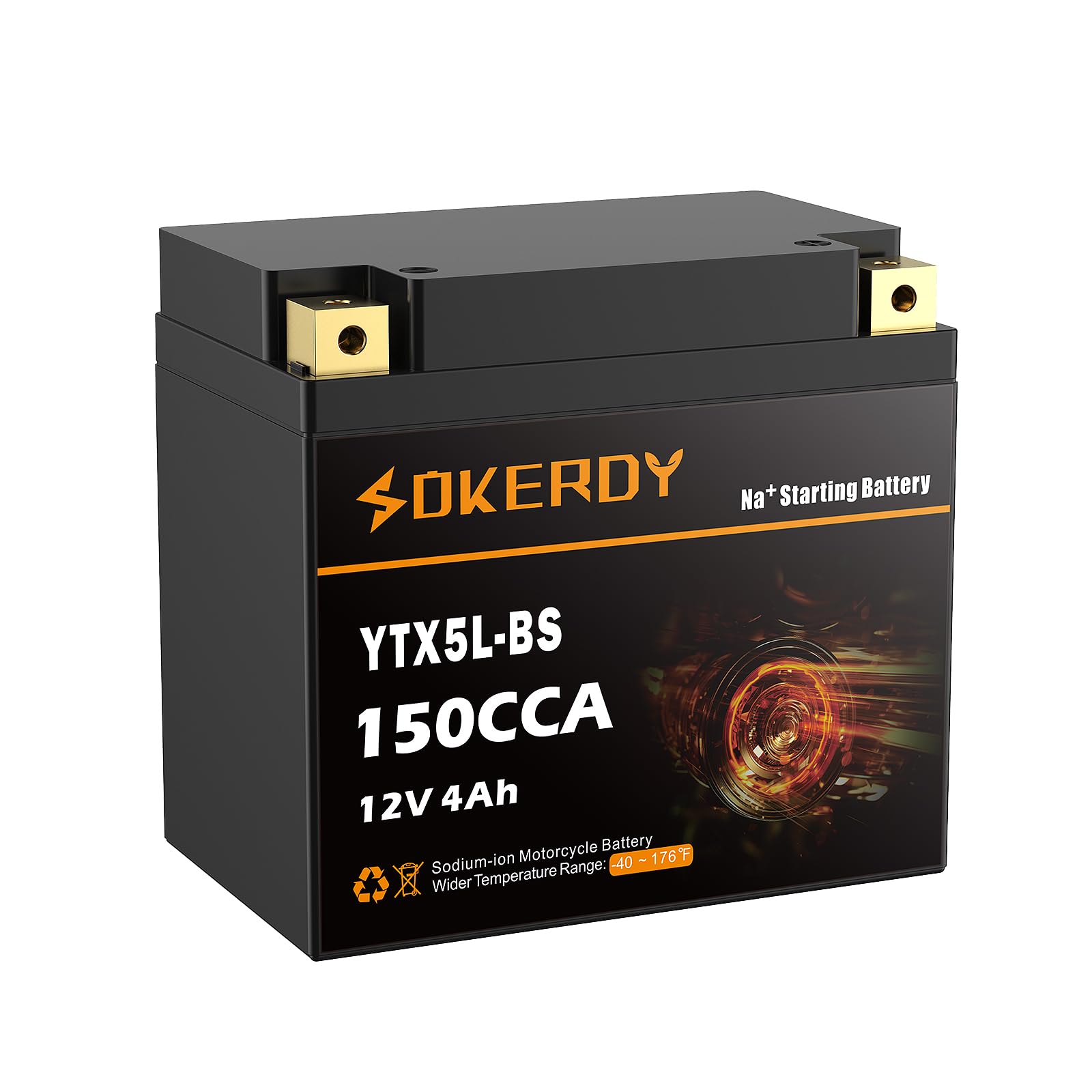 YTX5L-BS Motorcycle Battery, 150CCA Na+ Battery, 12V 4Ah Sodium Battery for ATV, UTV, Jet Ski, Snowmobile