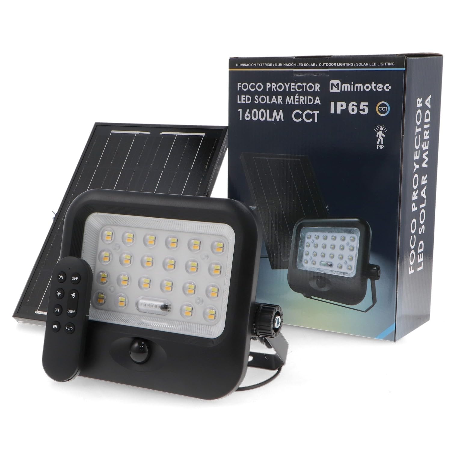M mimotec -Faro Zewnętrzna lampa solarna LED 1600LM CCT z czujnikiem PIR, pilotem zdalnego sterowania, IP65 wodoodporna, oświetlenie LED do ogrodu, garażu, tarasu i podjazdu