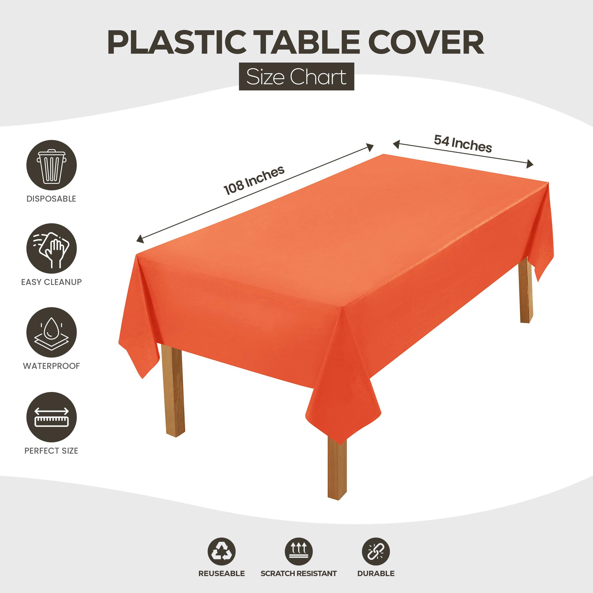 Utopia Kitchen Lot de 12 nappes rectangulaires jetables en plastique – 137 x 274 cm – Orange – Imperméables et résistantes aux taches – Pour fête