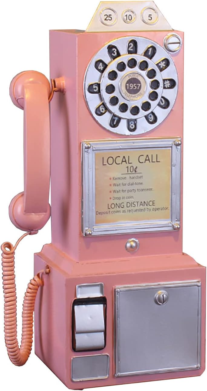 Vintage Decorative Telephones Model Pink Vintage Rotary Antique Telephone Decor Rotate Classic Look Dial Pay Phone Model Retro Booth Home Decoration Ornament