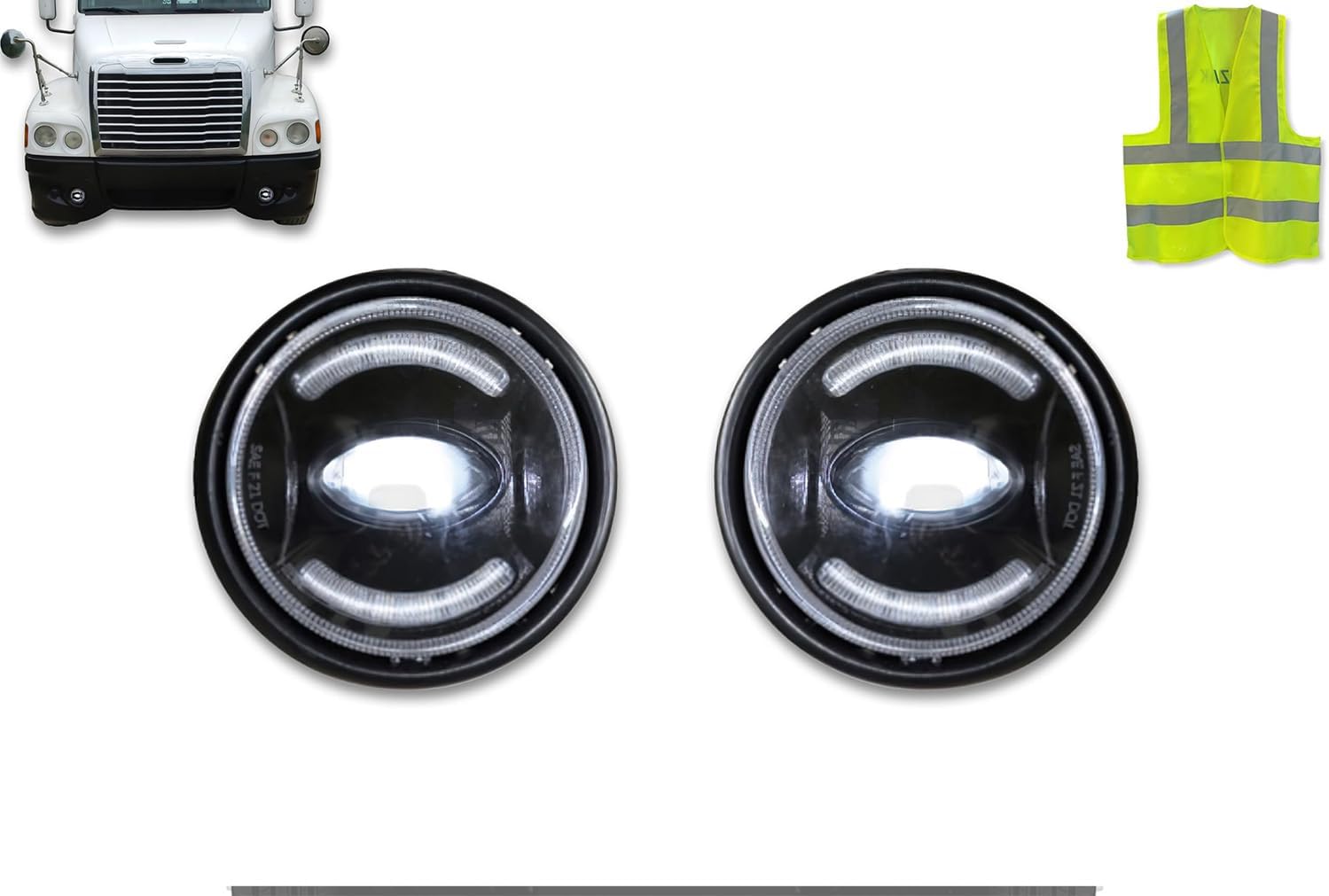 KOZAK LED Fog Lights Pair OEM # A66-03653-002/A66-03653-003 compatible with Freightliner Century 2008+ PLUS Logo and Vest