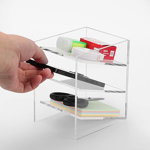 Miniatura 2 de Esonmark Organizador de escritorio de 3 niveles de acrílico transparente, accesorios de escritorio para escritorio, oficina, hogar, carpeta