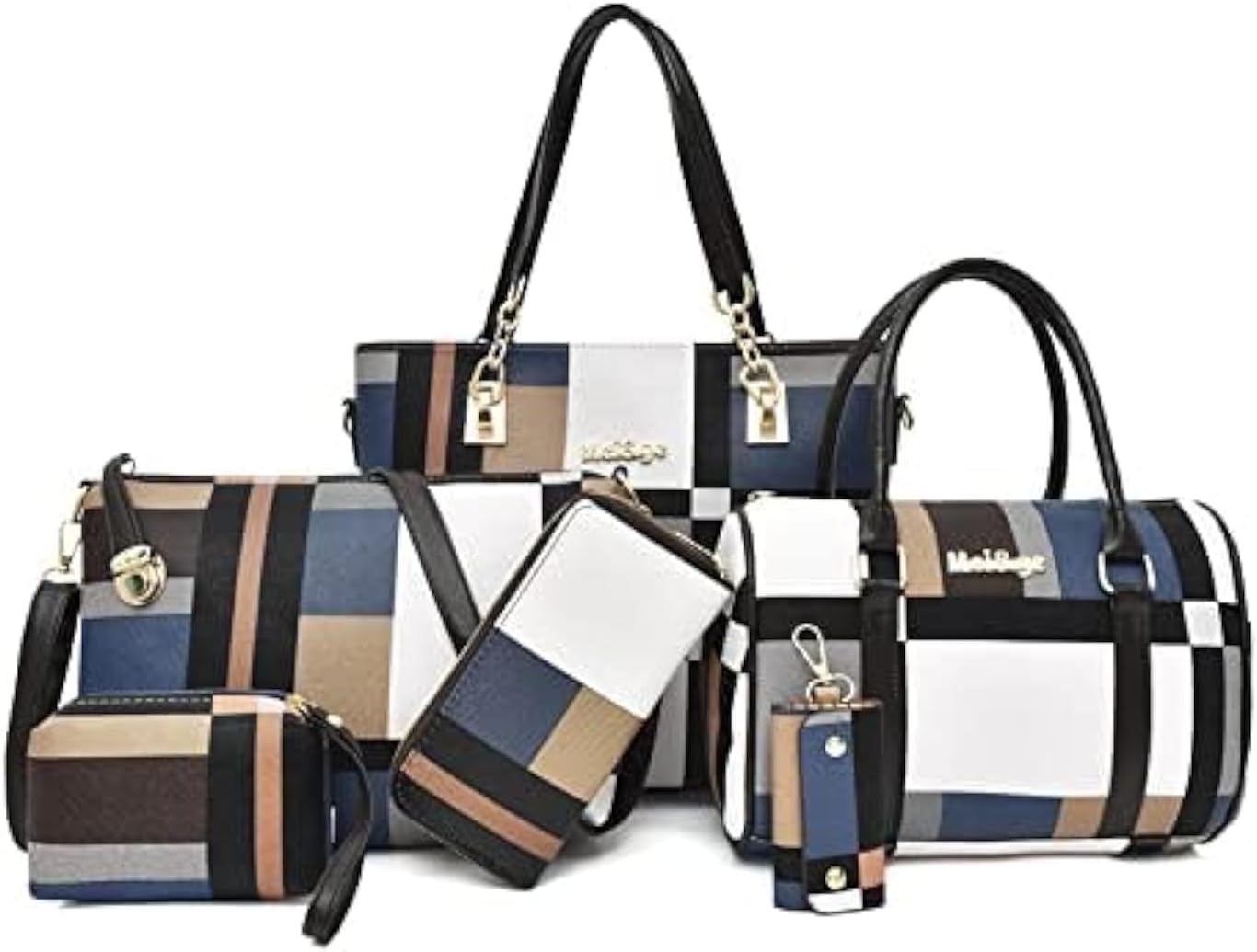 Excefore Women Fashion Leather Handbags Tote Bag, Shoulder Bag Top Handle Satchel Purse, Work Tote Satchel Handbags Set (6PCS)