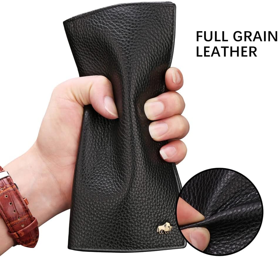 BISON DENIM RFID Bifold Wallets Slim Credit Card Wallet Real Leather Mens Long Wallet with Zipper Coin Pocket - Image 2