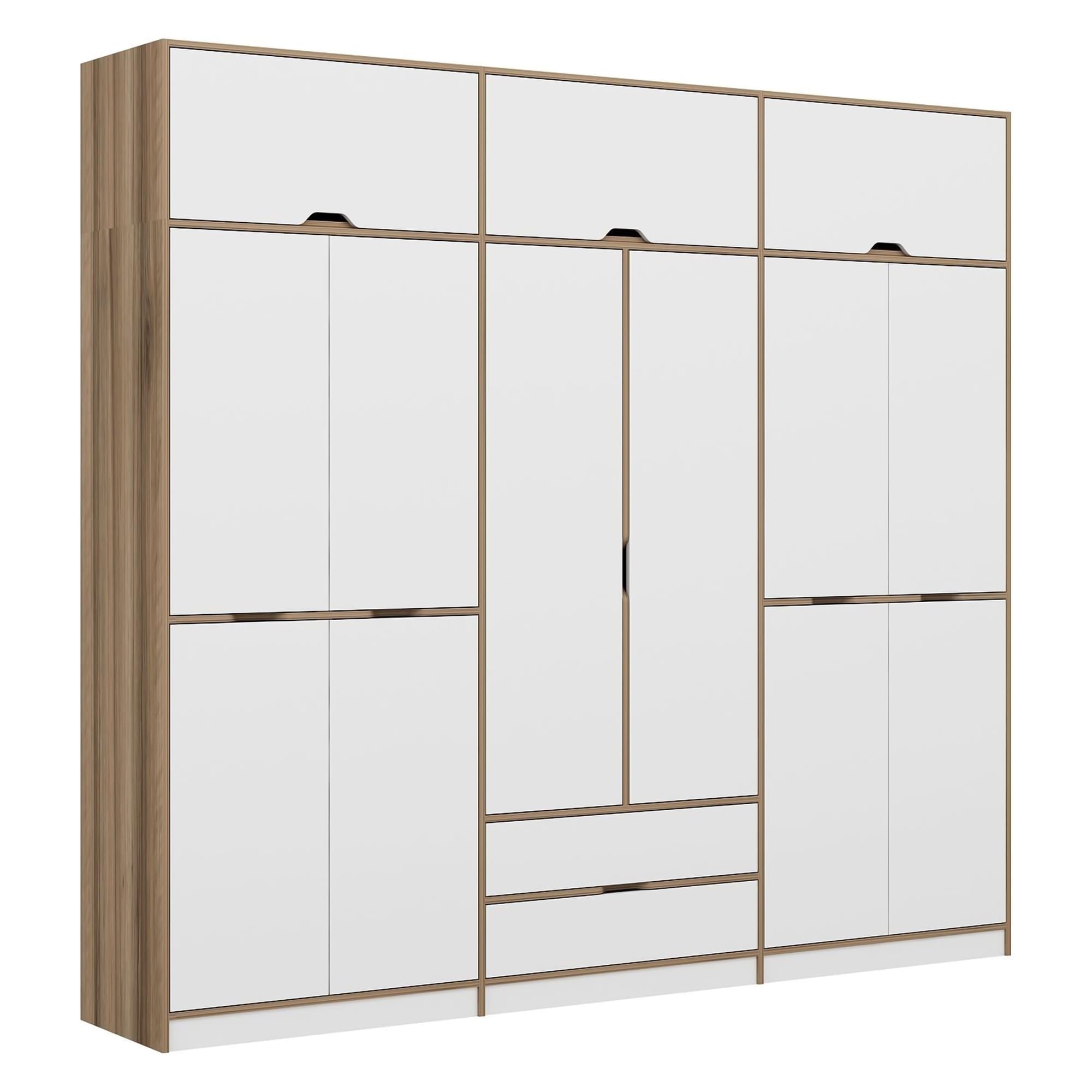 Dmora Guardaroba Grande Skiron 277x253h cm Bianco 2 Cassetti Appendiabiti, Armadio Camera da Letto 4 Ripiani