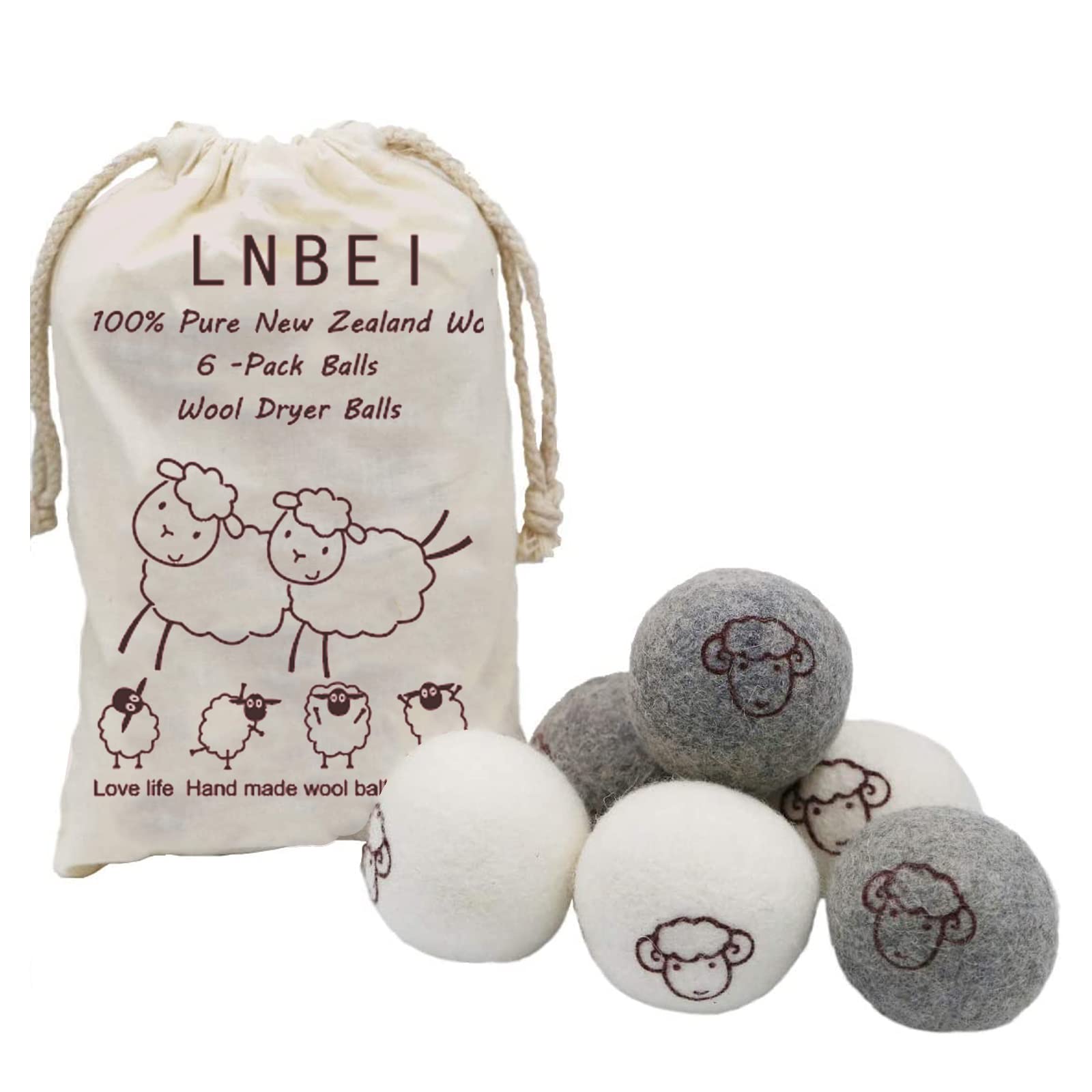 Lot de 6 boules de laine pour sèche-linge - Hypoallergéniques, réutilisables, antistatiques, adoucissant naturel, réduit le temps de séchage et les plis, boules de laine pour sèche-linge