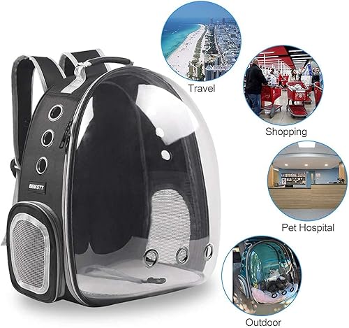 Miniatura 7 de Beikott - Mochila para llevar a tu mascota gato perro conejo etc aprobada por aerolíneas con cápsula transparente y ventilación adecuada para viajes