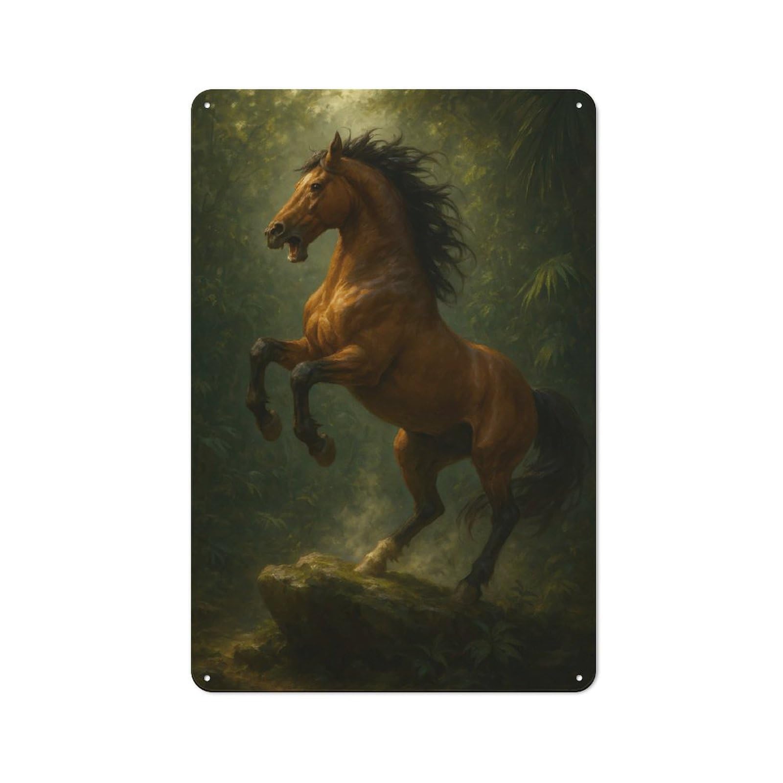 Junmoney Style-2 Majestic Horse Rearing In Forest Metal Wall Sign 30X20cm, Rustic Decor For Workshop Wall, For Vintage Wall Decor Fans, For Themed Room Decoration
