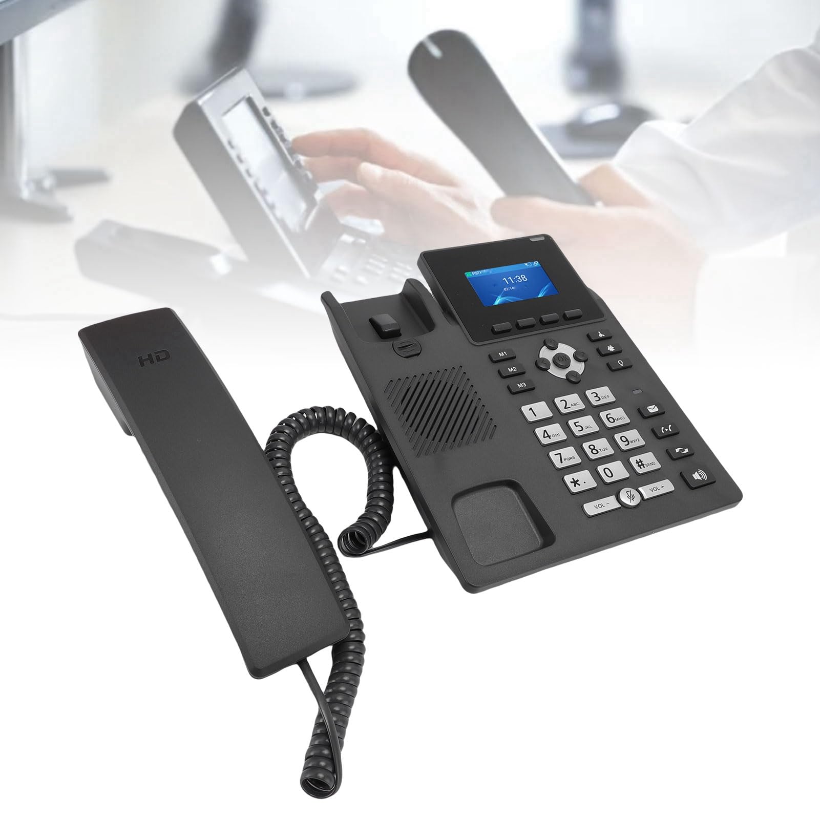 Telefono IP, display a colori da 2,4 pollici Telefono VoIP aziendale Doppia porta Gigabit PoE Telefono multimediale desktop per piccoli uffici (2 linee SIP)