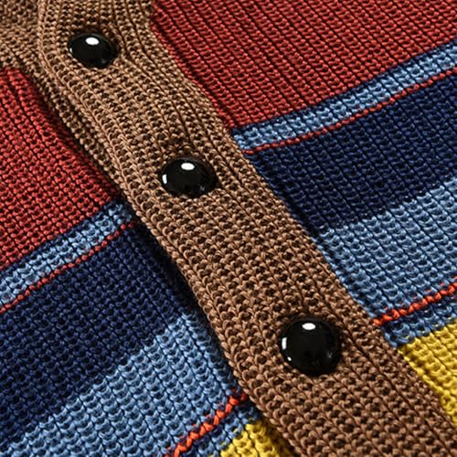Mens Vintage Color Block Sweater Shawl Collar Button Knit Sweater, Autumn and Winter Lapel Color Block Knitted Cardigan4