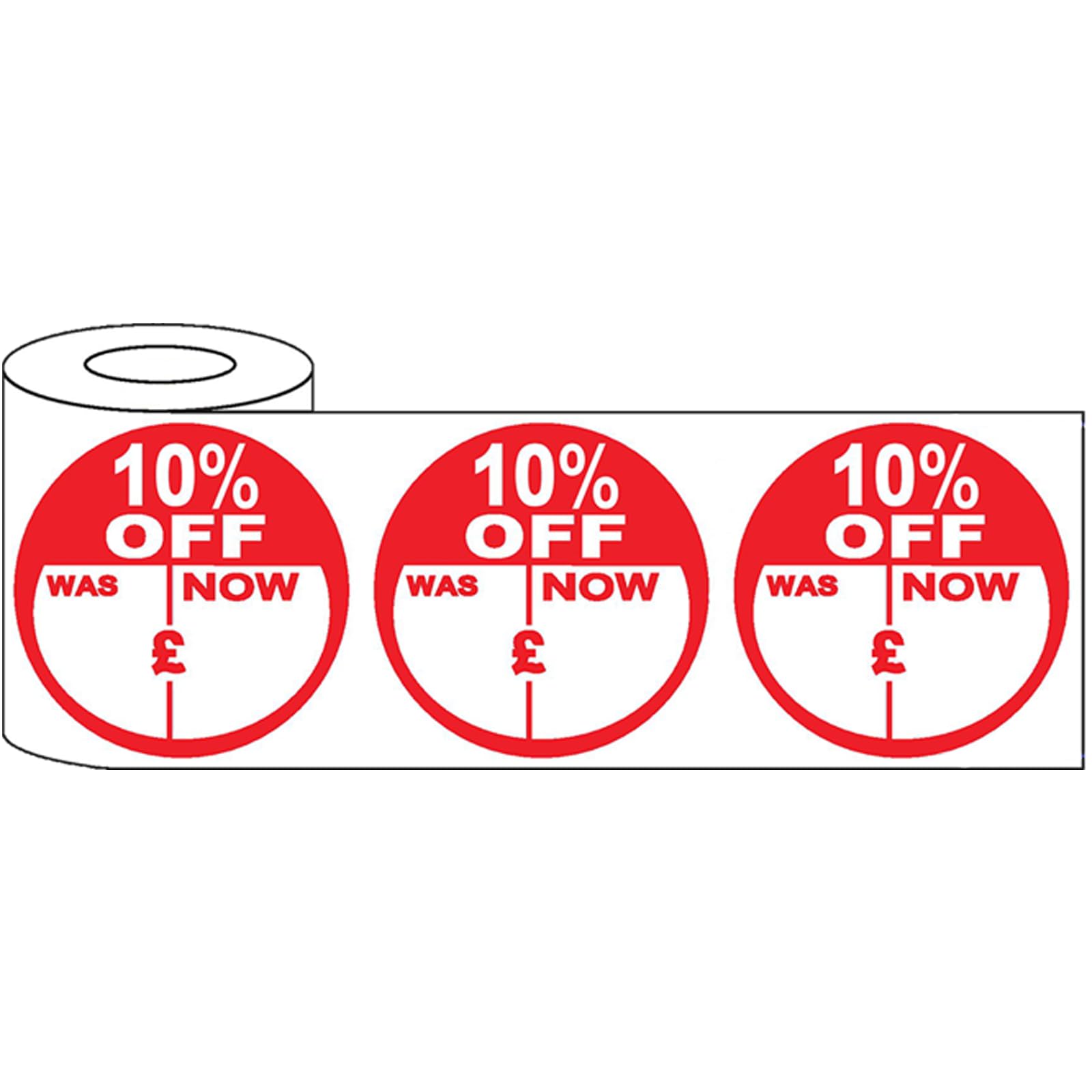 500x45mm Round 10 Percent Off Promo Stickers - Adhesive Discount Labels for Retail, Sales, and Promotions (Pack of 500)