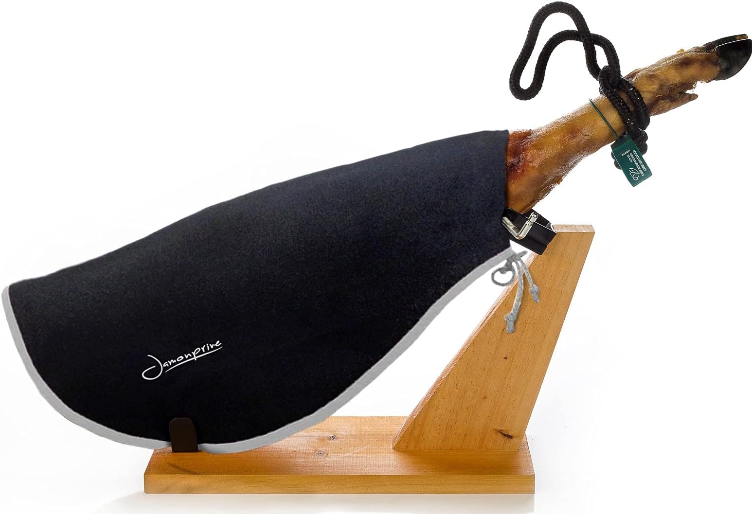 Ham Cover Black with Grey Border Jamonprive - Ideal for Protecting Spanish Serrano Ham, Iberico Ham and Italian Prosciutto - 80% Cotton and 20% Fibre