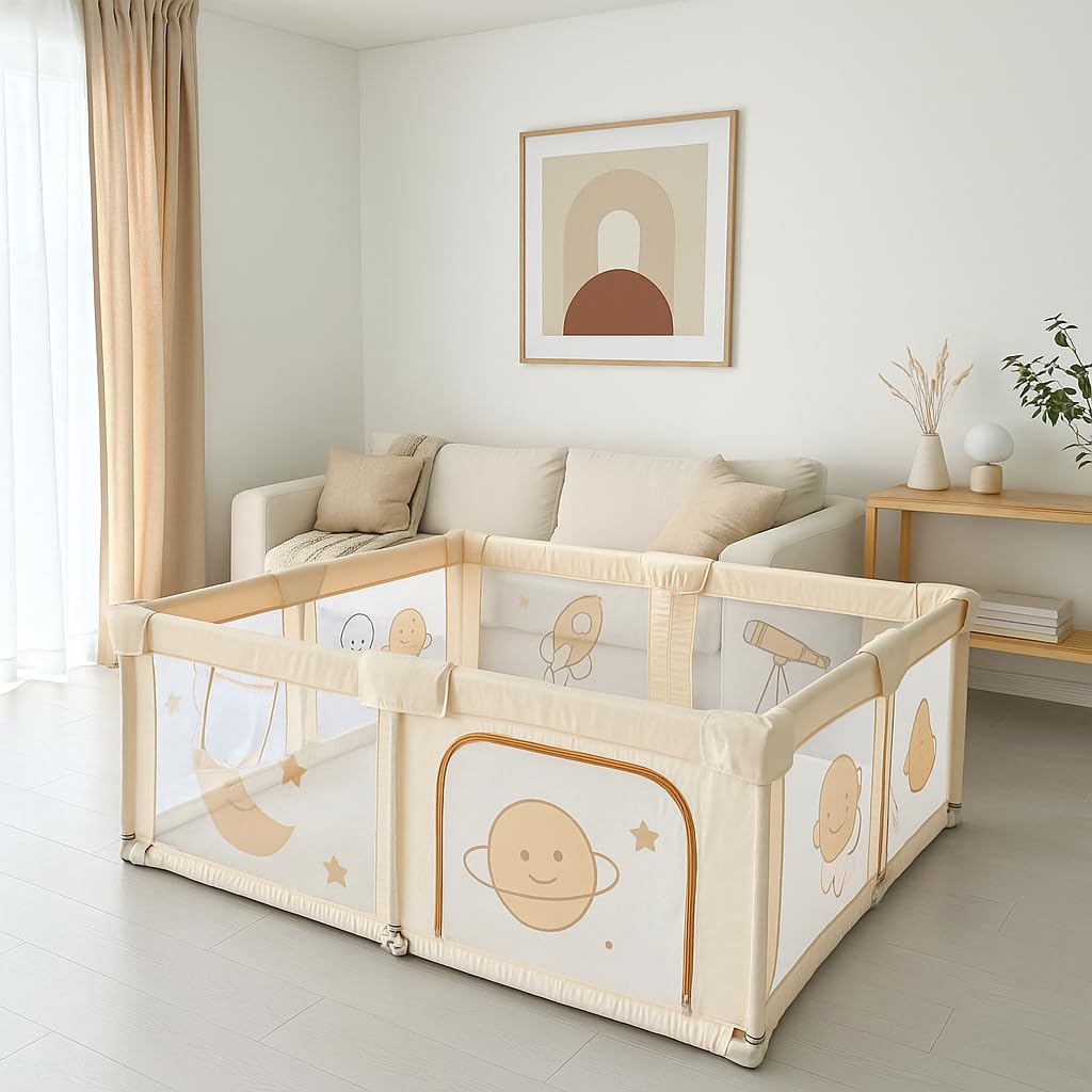 Parc bébé Pliable avec Tapis, Parc bébé à Domicile et en Voyage, Tissu Oxford, Centre d'activités intérieur et extérieur, Parc De Jeux avec Filet Respirant et Ventouses (130 x 130 cm)