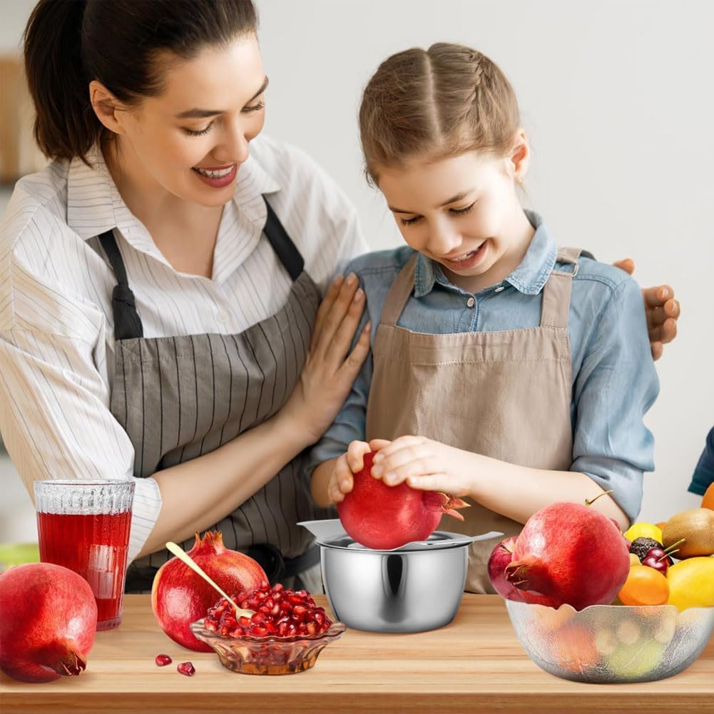 304 Stainless Steel Pomegranate Peeling Tool,Pomegranate Peeling Tool Set with Bowl and Wooden Hammer,Non-Slip Design,Efficient Peeling (Peeler+Bowl+Hammer)