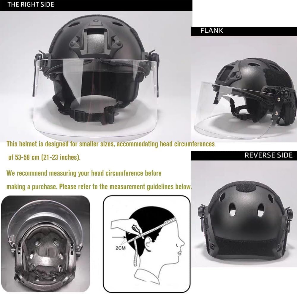 Tactical Airsoft Paintball PJ Type Fast Helmet with Face Shield Visor Goggles Side Rail & NVG Mount