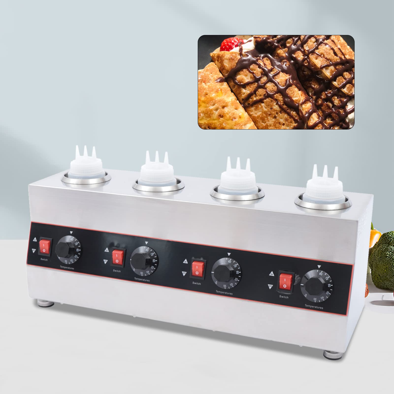 Dispensador de salsas, bomba dosificadora, dispensador de salsas, bomba de salsa comercial, de acero inoxidable, calentador eléctrico de salsa, 640 W, 30-85 °C, para botellas de salsa de