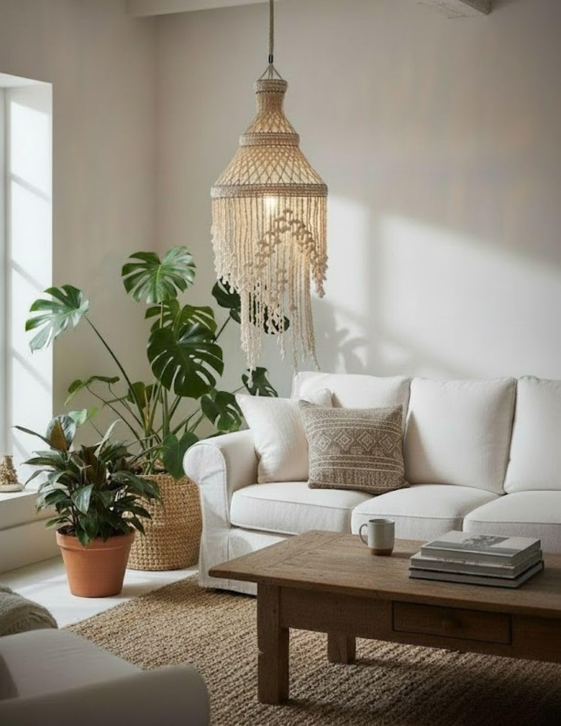 Lampadario Bohemian in conchiglie ciuri 100 cm | Artigianato balinese