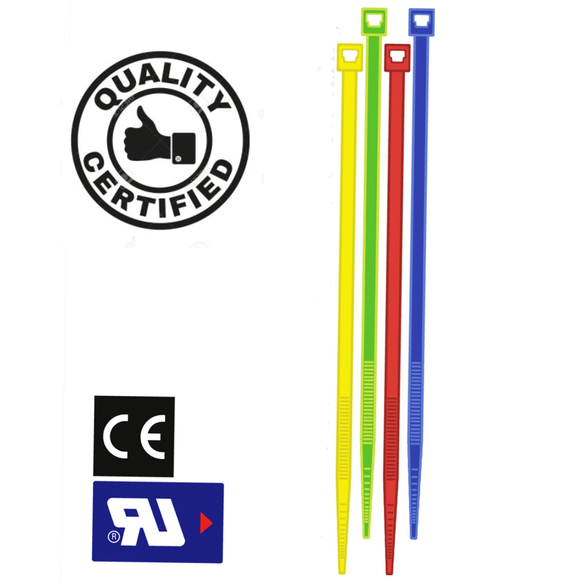 Bricoloco Lot de 400 serre-câbles en nylon colorés - Vert, jaune, rouge et bleu - Pinces de serrage en plastique multi-usages pour câble, jardin, tuyau (3, 3,6 x 200 mm)