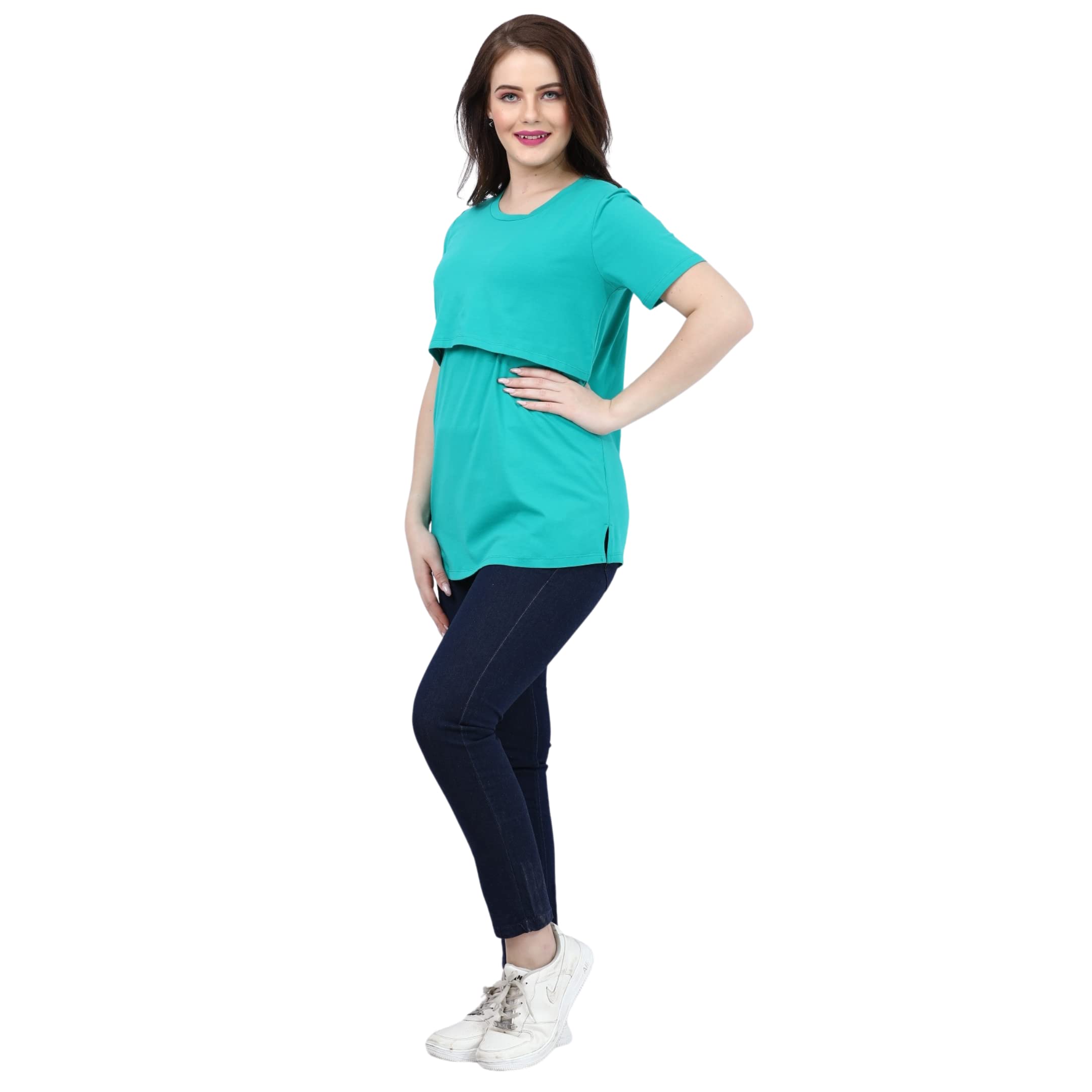 Easy Feed Women's Cotton Maternity Feeding Tops | Nursing Tops for Feeding Baby | Half Sleeve T-Shirt for Pregnant Women Post PregnancyRama Green(XL) - Image 5 thumbnail