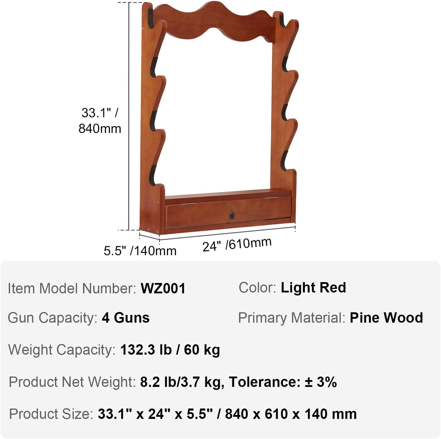 Happybuy Wood Gun Rack - A Secure and Spacious Firearm Storage Option! This Wall - Mount Gun Display Rack is Designed to Hold 4 Rifles or Shotguns