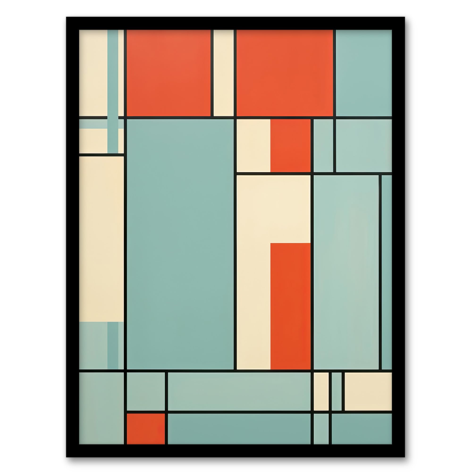 Artery8 Piet Mondrian Inspired Teal And Coral Abstract Geometry Wall Art PrintA4 Size from B&Q