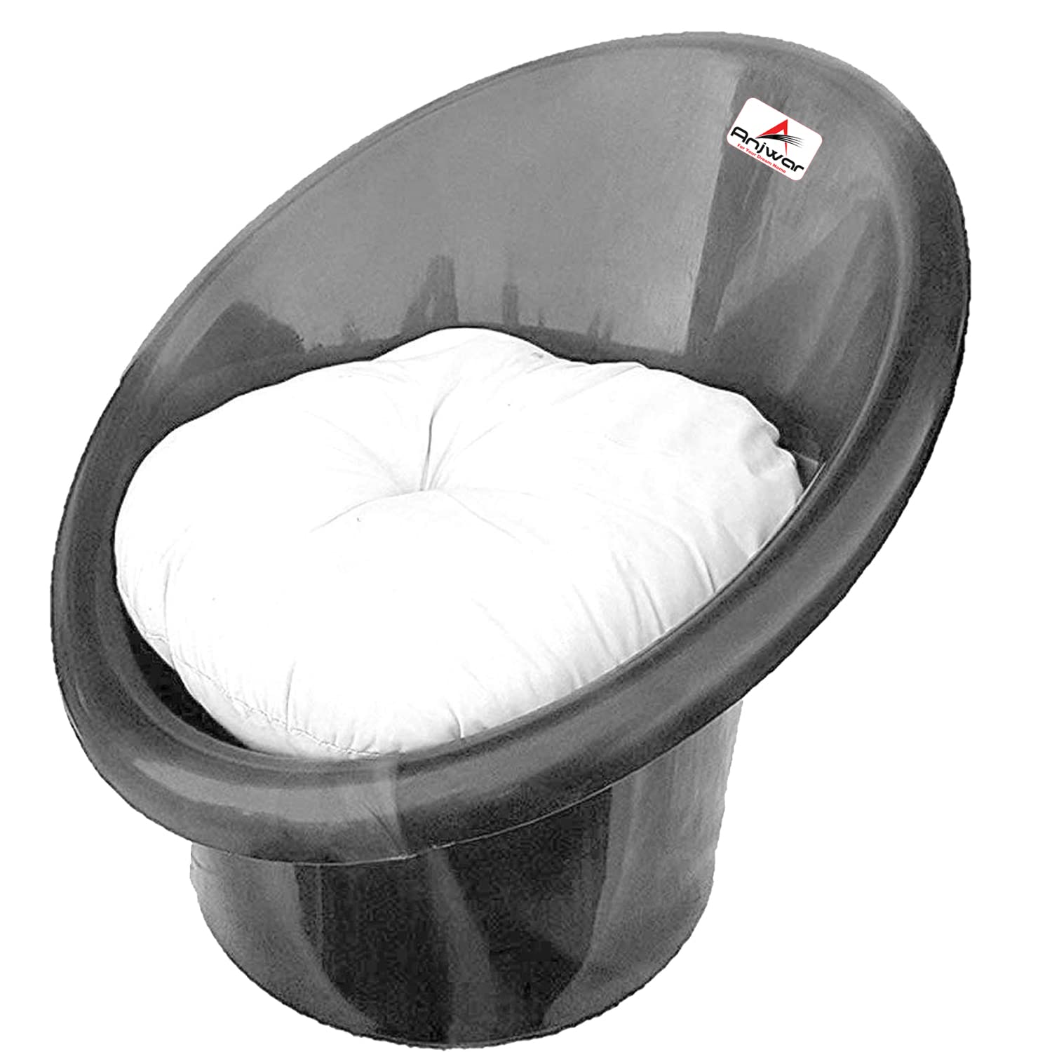 ANJWAR Tub Arm Chair with Complimentary Cushions | Round Chairs | Living Room Chairs (Silver Black) 1