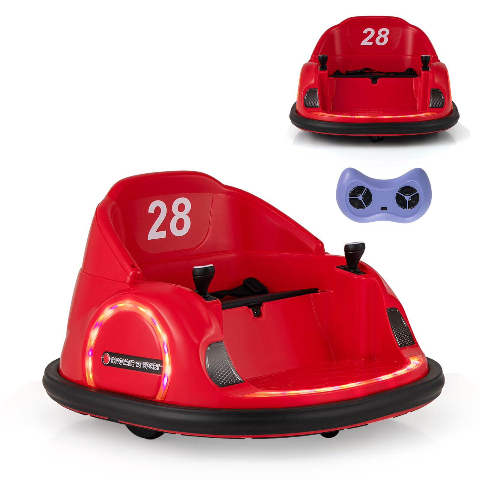 SOARS Autoscontro Elettrico per Bambini 6V, Macchina Elettrica per Bambini Rotante a 360°, Telecomando 2,4G, 2 Modalità di Controllo, Clacson e Musica, Carico 25 KG, 18 Mesi+ (Rosso)