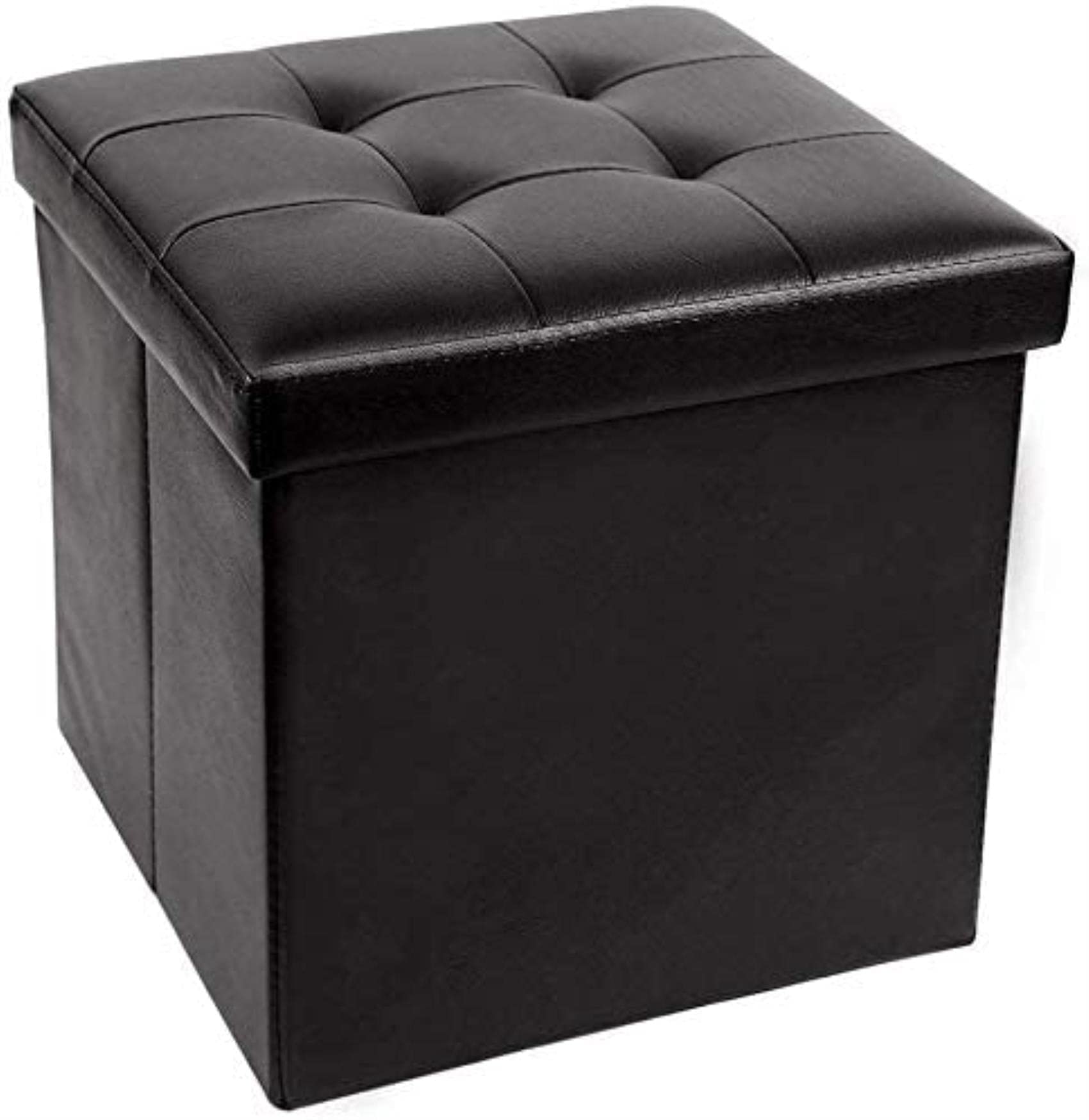 Repose-Pieds Ottoman Pliable 38x38 cm en Similicuir avec Coffre de Rangement