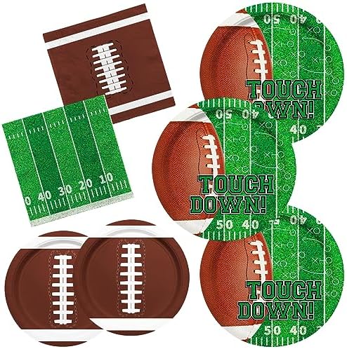 Football Party Supplies Kit Serve 50,Includes Touchdown Dinner Plates, Dessert Plates and Napkins for Football Birthday Party Football Game Day Tailgate Party Decorations