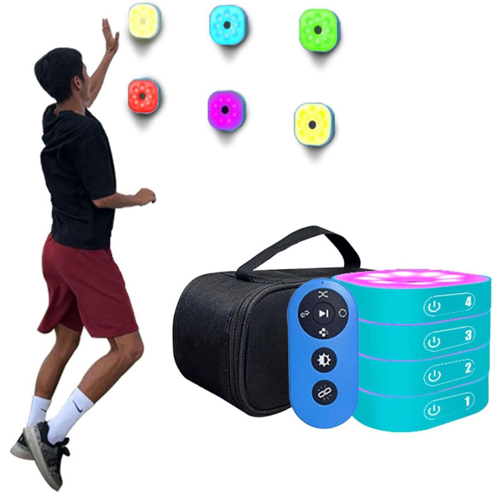 Luces De Entrenamiento De Reacción, Lámpara De Fitness Ágil con Control Remoto, 4 Modos Y 4 Colores De Luz, Visión De 270°, Mejora La Velocidad, La Agilidad Y El Tiempo De Reacción