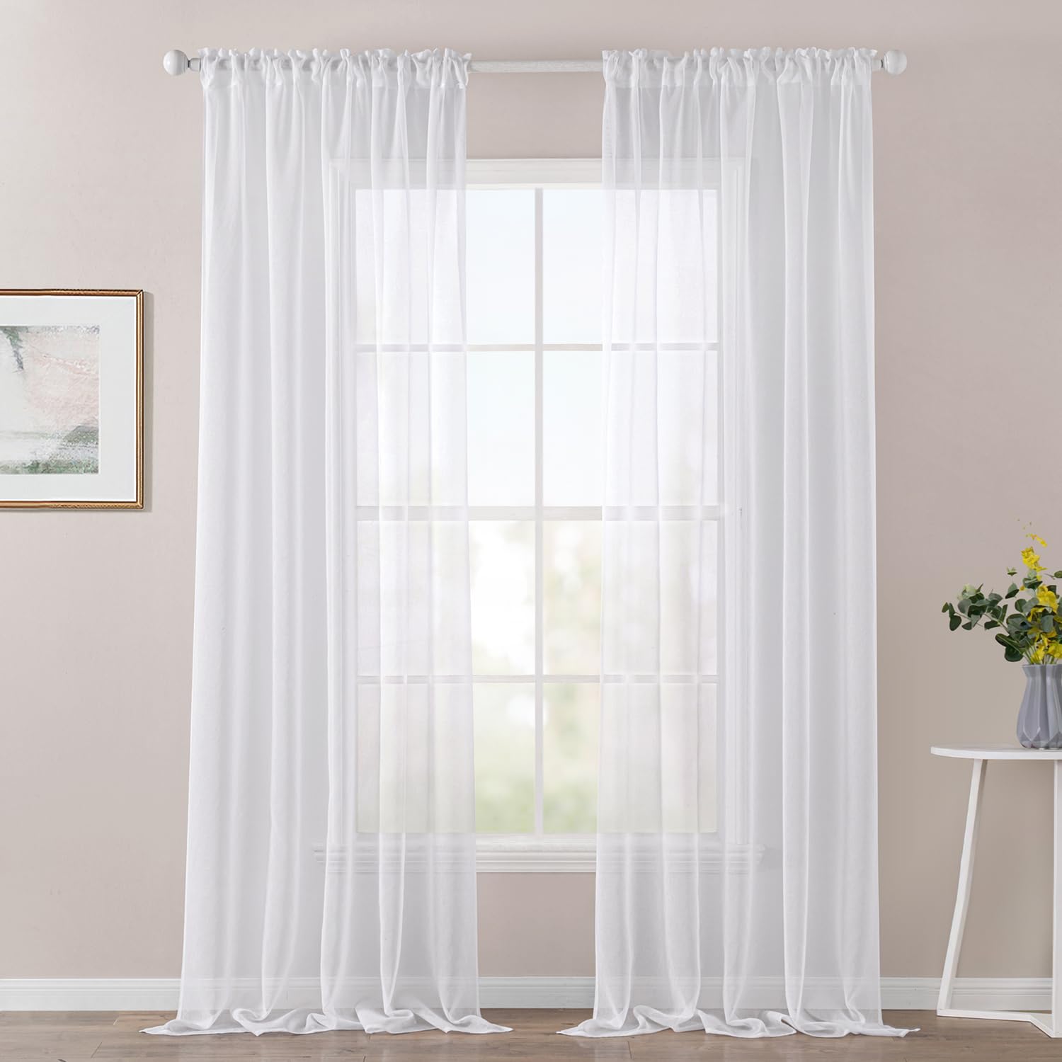 MIULEE Cortinas Poliéster Translucida de Dormitorio Moderno Ventana Visillos Salon para Sala Cuarto Dormitorio Comedor Salon Cocina Salón de 2 Unidades 140 x 260 cm Blanco