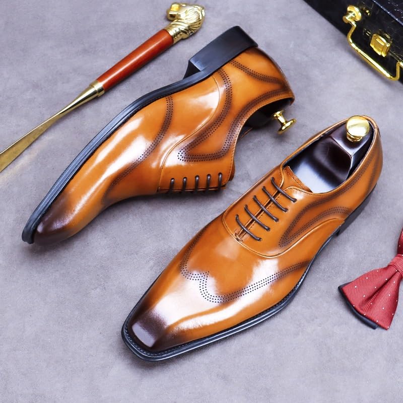 Brown Dress Shoe Laces Men Mens Oxford Genuine Leather Shoes Whole Cut Fashion Pointed Toe Lace-up Formal Business Wedding Dress Shoes for Men2