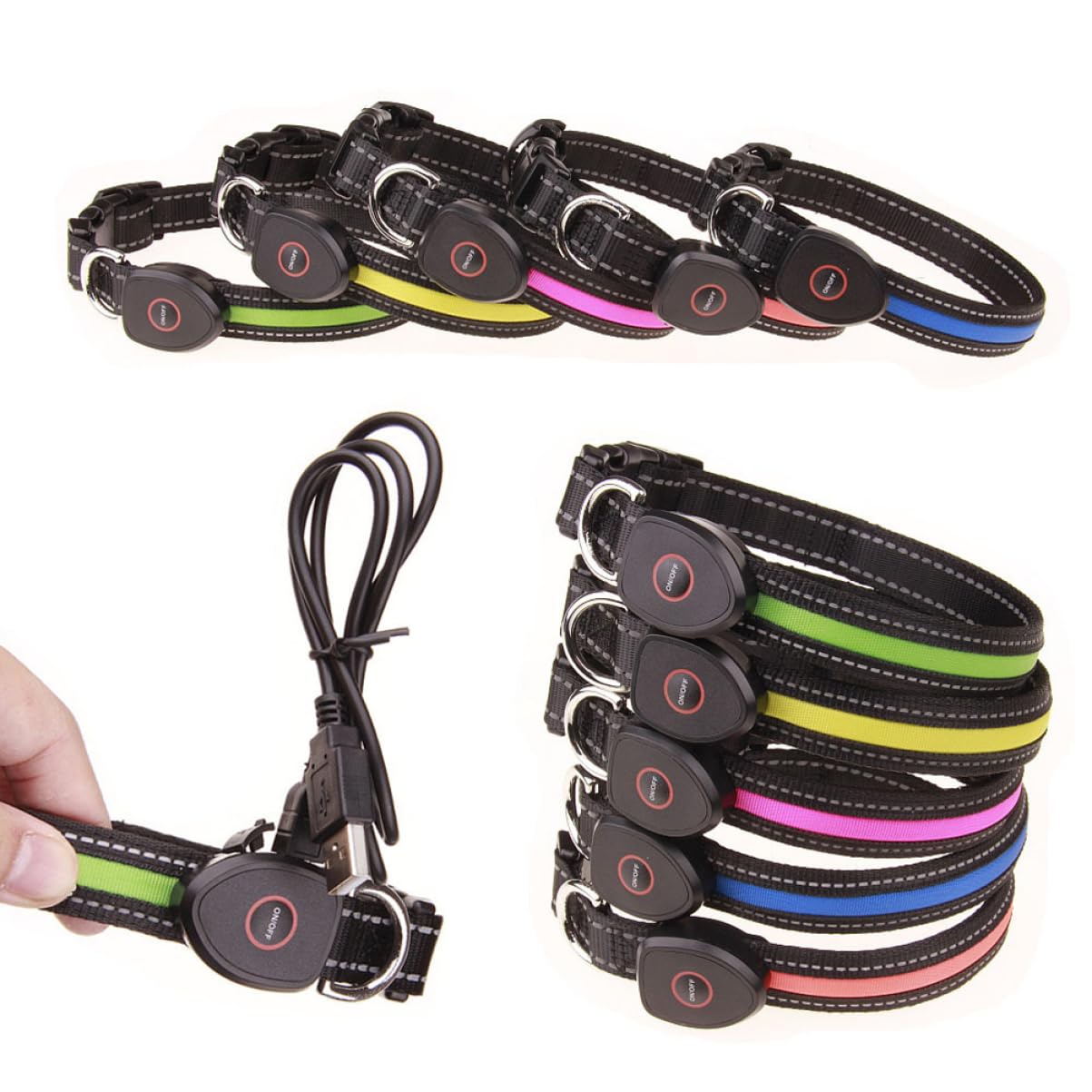 POPETPOP 3 Pezzi Collare Luminoso Per Cani Led Ricaricabile Collana Lampeggiante Per Cani Con Visione Notturna Collare Circolare Taglia L