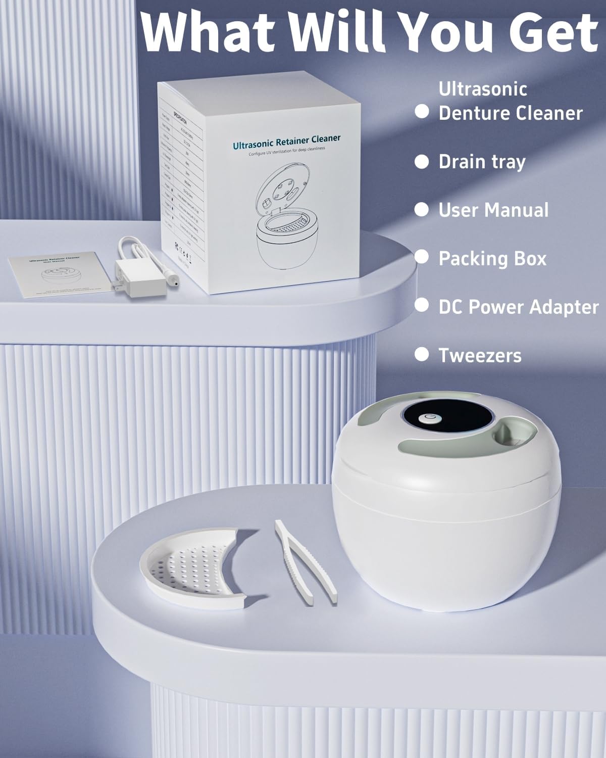 Ultraschallreinigungsgerät 45000Hz mit UV-Zahnprothesenreiniger, 4 Modi Digitaltimer, tragbarer 200 ml Ultraschall-Reinigungspod für Nachtschienen, Aligner, Zahnspangen, Zahnbürsten, Schmuck und mehr