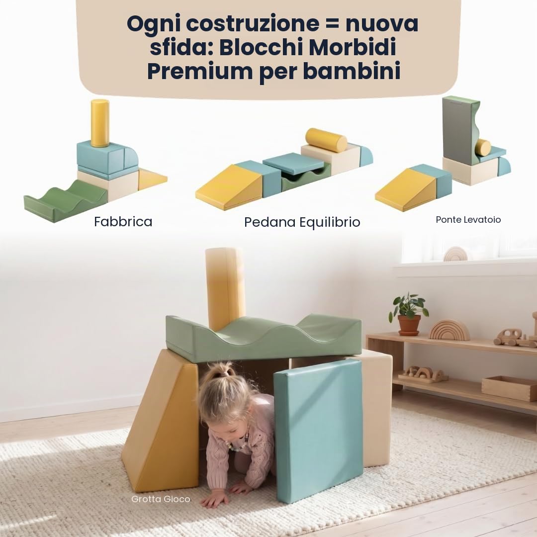 IGLU Soft Play Discoverer 7 XL Cubi Psicomotricità Blocchi per Bambini in Schiuma Set da Gioco 1 anno Montessori 12+ mesi Pastel Sea