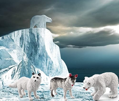 Miniatura 5 de NatureMan Mini Arctic Animals Toys Set 10 pcs Polar Animal Figurines Toy PlaysetIncludes Polar Bear Seal Reindeer Wolf Rabbit Arctic Fox Igloo,Cake