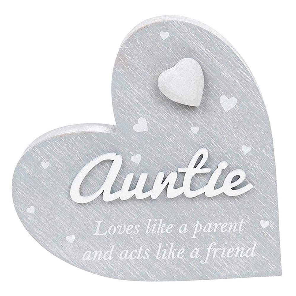 Shudehil Grey Auntie Sentiment Wooden Heart Mantel Plaque