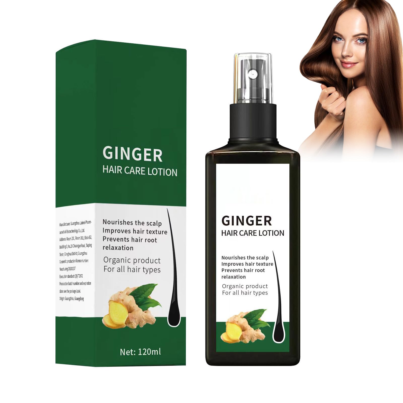 Spray Nourrissant Au Gingembre 120ml, Sérum De Croissance Des Cheveux Au Gingembre, Volume & Brillance, Pour Cheveux Fins Et Secs, Réparateur Nettoyant En Profondeur