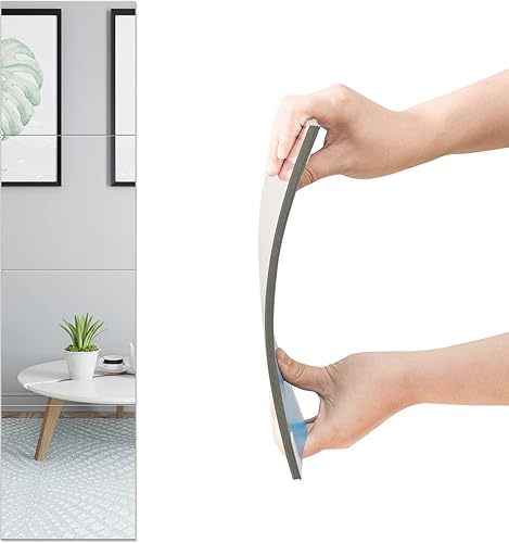 Miniatura 5 de CHINJONG Espejo de cuerpo completo para pared, paquete de 4 azulejos de espejo de 12 x 12 pulgadas, lente acrílica de 0.079 pulgadas de grosor con