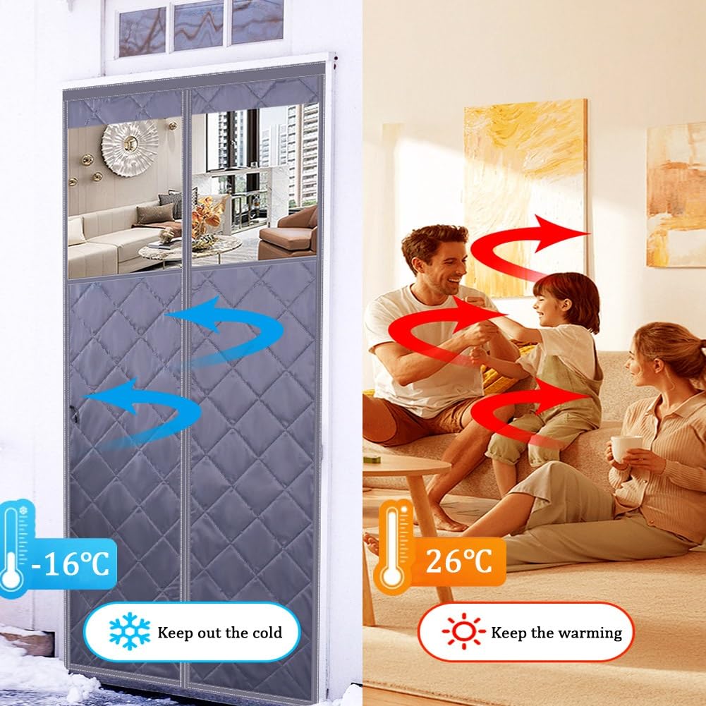 Copertura magnetica termica per porta, isolamento termico in materiale Oxford resistente alle intemperie per l'inverno, finestra trasparente per tenere fuori l'aria fredda, porta d'ingresso di casa