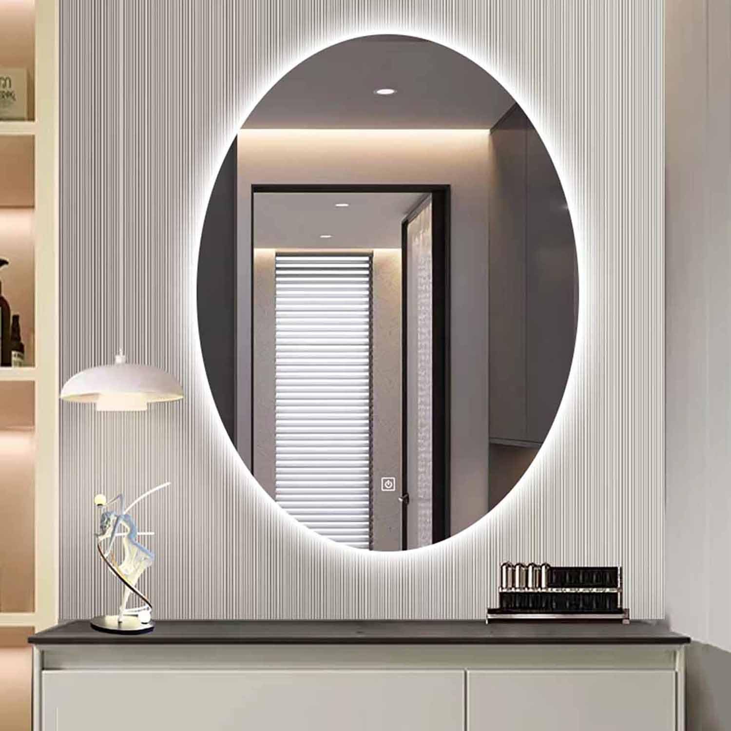 BKSXSOP 28"x36" LED Oval Bathroom Mirror with Lights for Wall Anti-Fog Makeup 24"x32" Dimmable Illuminated Home Decor, Shatter-Proof(Back Light,24 * 16in)
