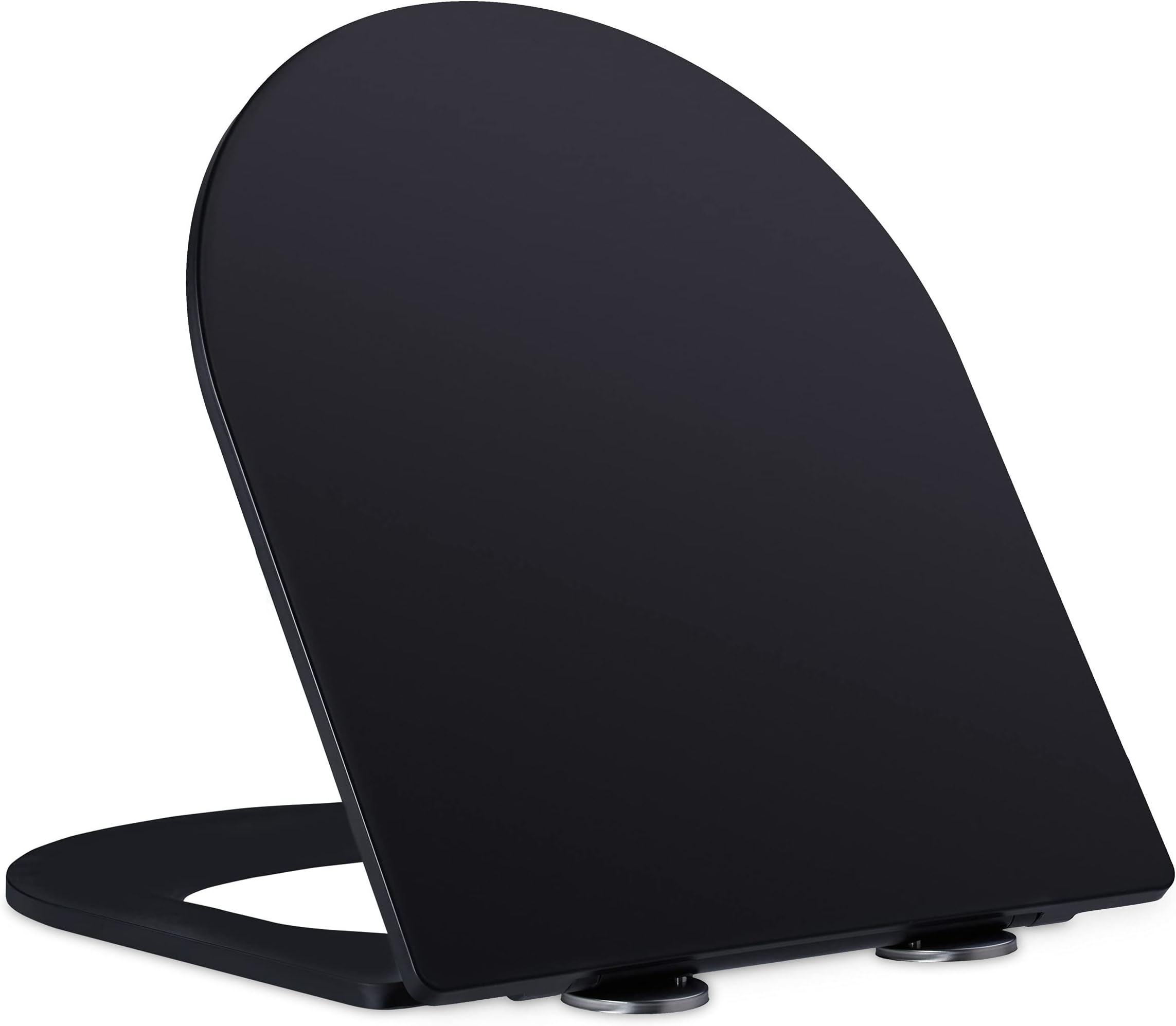 Relaxdays 10038893 Toilettendeckel Lid with Soft-Close Mechanism, W x D: 36.5 x 42.5 cm, D-Shape Toilet Seat Removable, Duroplast, Black