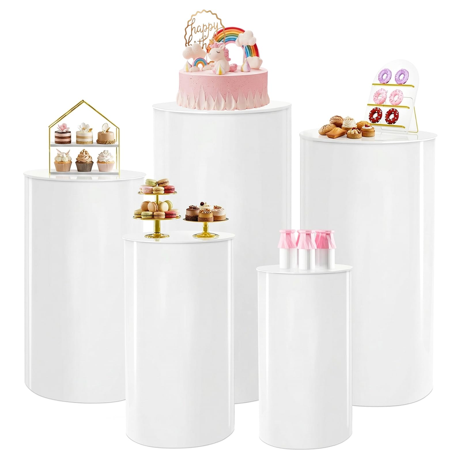 5 piezas de soportes cilíndricos, soportes redondos para tartas de acrílico, soportes de exhibición cilíndricos para bodas, fiestas, panaderías y decoración de eventos