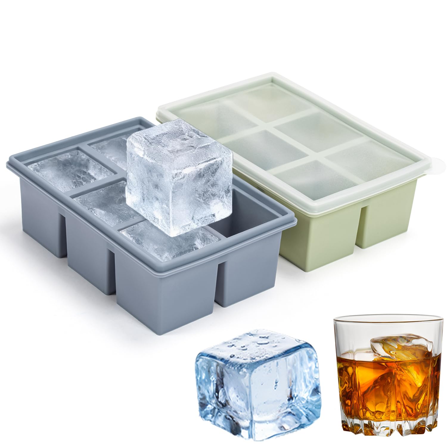 Cubiteras para Hielo Grande de Silicona con Tapa, Moldes Reutilizables de 2 Piezas