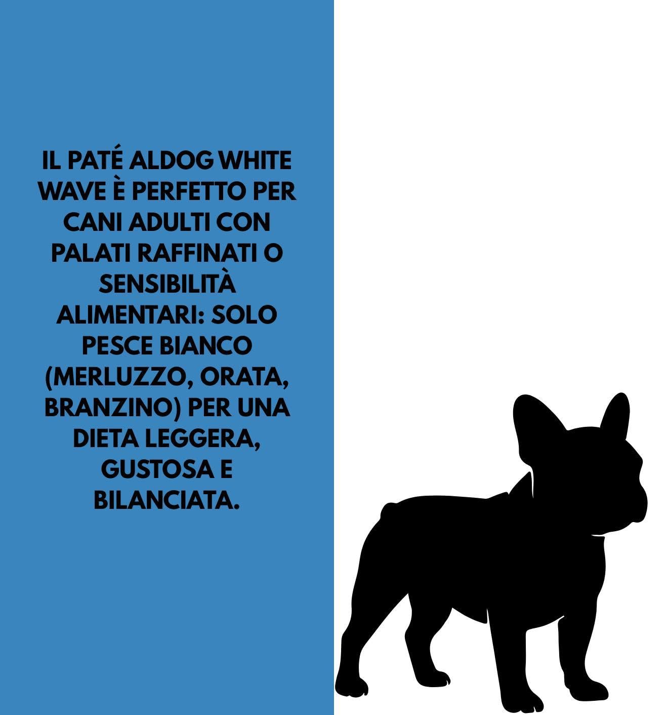 Adult Aldog húmedo perro sabor pescado blanco, paté para perros adultos de todas las tallas y razas, alimento completo para perros adultos | 6 latas de 400 gramos cada una.