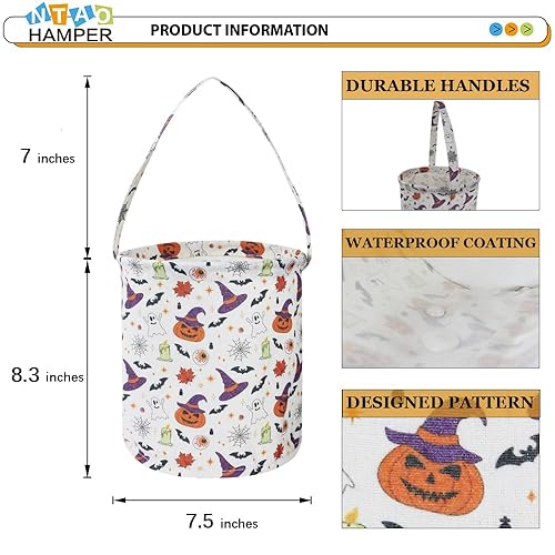 Miniatura 5 de NTAOHAMPER Cubos de Halloween para dulce o truco, cesta de dulces de Halloween para niños con asa, bolsas de mano con bonito patrón para fiesta de