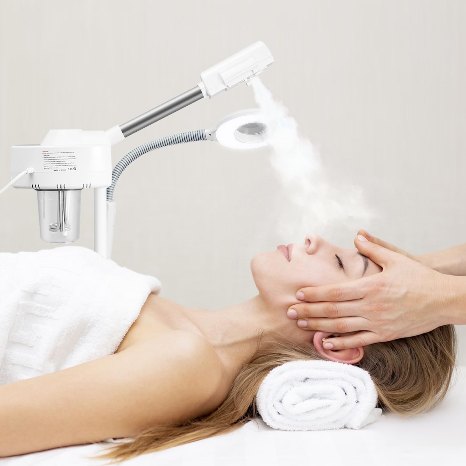 Dispositivo combinado 2 en 1 para sauna facial, lámpara LED con lupa, estudio cosmético, vaporizador digital, vaporizador facial vertical, vaporizador facial vertical para casa, salón de belleza, spa